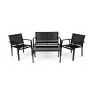 Set Mobilier de Gradina cu Cadru Metalic Gordon - Masuta de Cafea + Banca + 2 Scaune - Negru