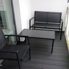 Set Mobilier de Gradina cu Cadru Metalic Gordon - Masuta de Cafea + Banca + 2 Scaune - Negru