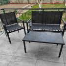 Set Mobilier de Gradina cu Cadru Metalic Gordon - Masuta de Cafea + Banca + 2 Scaune - Negru
