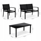 Set Mobilier de Gradina cu Cadru Metalic Gordon - Masuta de Cafea + Banca + 2 Scaune - Negru
