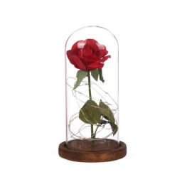 Trandafir in Cupola de Sticla cu Lumini LED - 11,5 x 22 cm