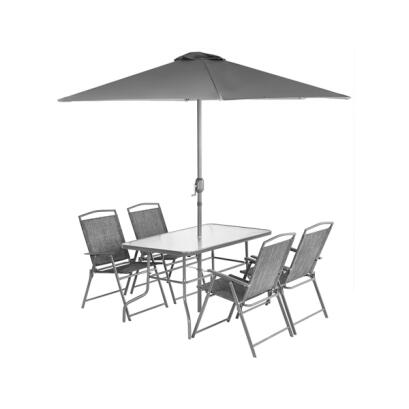 Set Mobilier de Gradina - Masa + 4 Scaune + Umbrela - Gri