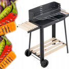 Faszenes kerti nagy grillsütő kerekekkel, polcokkal - 84 x 78 x 42 cm