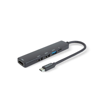 Multifunkciós USB Hub - HDMI + Type-C 3.0 - 3xUSB-A, 1xType-C - 5 Gbps, 100 W - fekete