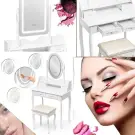Masuta de Toaleta cu Iluminare LED, Oglinda Ovala si Scaun