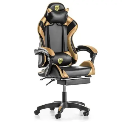 Scaun Gaming cu Suport Picioare - Negru-Auriu