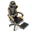 Scaun Gaming cu Suport Picioare - Negru-Auriu