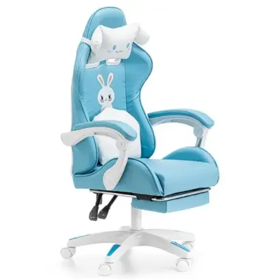 Scaun Gamer cu Suport pentru Picioare, pentru Copii - Albastru, Alb