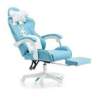 Scaun Gamer cu Suport pentru Picioare, pentru Copii - Albastru, Alb