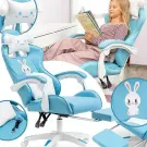 Scaun Gamer cu Suport pentru Picioare, pentru Copii - Albastru, Alb