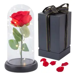 Trandafir Etern cu Iluminare LED - In Cupola de Sticla + Cutie Cadou
