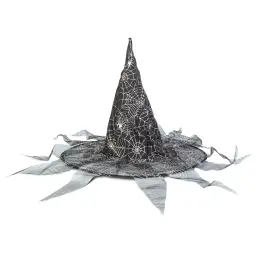 Pălărie de Vrăjitoare de Halloween - Neagră cu Pânză de Păianjen - 38 x 32 cm