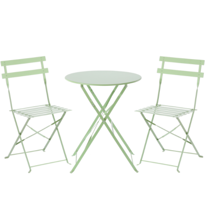 Set de mobilier de grădină verde - masă rotundă + 2 scaune