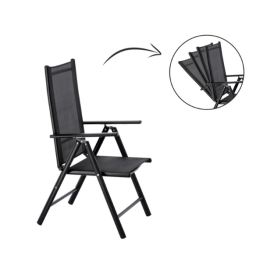 Scaun de grădină pliabil, din aluminiu, 7 poziții, negru, 66 x 56 x 107 cm