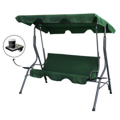Leagăn de grădină, verde închis cu suport pentru pahare și baldachin reglabil - 170 x 110 x 153 cm