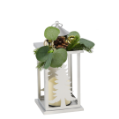 Lampion metalic de Crăciun - 12,5 x 12,5 x 30,5 cm, cu LED, argintiu, decorat