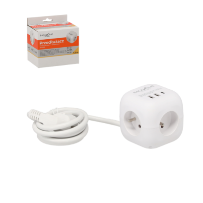 Prelungitor cub - alb - 3 prize și 3 porturi USB - 1,5 metri