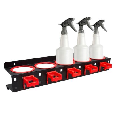 Fali tartó flakonokhoz, spray-khez és vegyszerekhez – masszív fém állvány – 55 × 12 cm