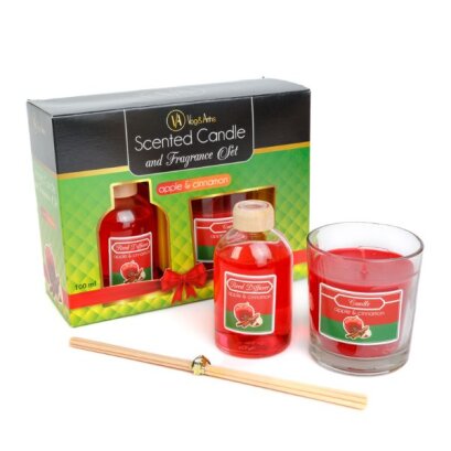 Illatgyertya és illatosító szett - alma & fahéj - 120 g + 100 ml