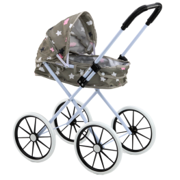 Carucior Pliabil cu Roti Mari pentru Papusi - Gri cu stele