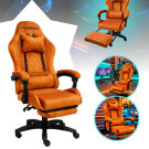 Scaun gaming din catifea cu suport pentru picioare, ergonomic, reglabil, cu cadru metalic – Portocaliu
