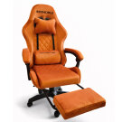 Scaun gaming din catifea cu suport pentru picioare, ergonomic, reglabil, cu cadru metalic – Portocaliu