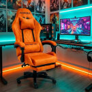 Scaun gaming din catifea cu suport pentru picioare, ergonomic, reglabil, cu cadru metalic – Portocaliu