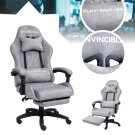 Scaun gaming din catifea cu suport pentru picioare, ergonomic, reglabil, cu cadru metalic – Gri