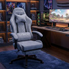 Scaun gaming din catifea cu suport pentru picioare, ergonomic, reglabil, cu cadru metalic – Gri