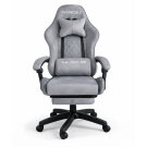 Scaun gaming din catifea cu suport pentru picioare, ergonomic, reglabil, cu cadru metalic – Gri