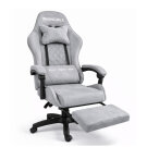 Scaun gaming din catifea cu suport pentru picioare, ergonomic, reglabil, cu cadru metalic – Gri