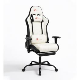 Scaun gaming ergonomic alb cu suport de picioare - design modern minimalist