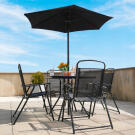 Set Mobilier de Gradina GardenLine - Masa + 4 Scaune Pliabile + Umbrela de Soare Patrata - Negru