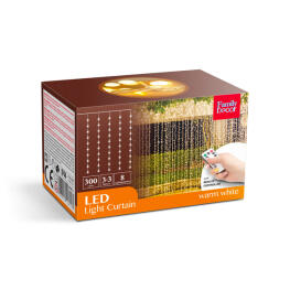 Perdea Luminoasa - 300 buc. LED - Alb Cald - 3 x 3 m - 230V - Telecomanda